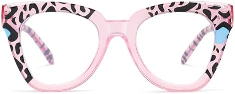 AMOMOMA Trendy Oversized Blue Light Reading Glasses Women, Stylish Square Cat Eye Glasses AM6146