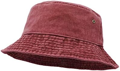 Bucket Hat, Wide Brim Washed Denim Cotton Outdoor Sun Hat Flat Top Cap for Fishing Hiking Beach Sports