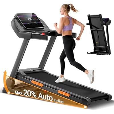 CURSOR FITNESS Foldable Treadmill with 20% Auto Incline 20 Levels, Treadmills for Home Auto Folding 400LBS Weight Capacity, 4.0HP Quiet Brushless, Max Speed 8.0MPH