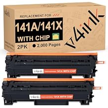 v4ink 141A 141X Toner Cartridge (with CHIP) Replacement for HP 141A W1410A W1410X 141X Black Toner Cartridge use for HP LaserJet M110w MFP M139w M140w Priner, High Yield 2,000 Pages-2 Pack