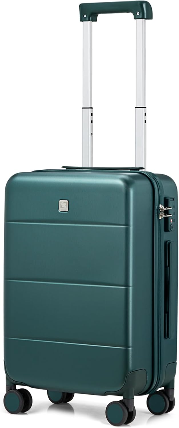 Hanke 20 Inch Carry On Luggage 22x14x9 Airline Approved PC Hard Shell Suitcases with Wheels TSA Luggage for Women Men Lightweight Travel LuggageBlackish Green