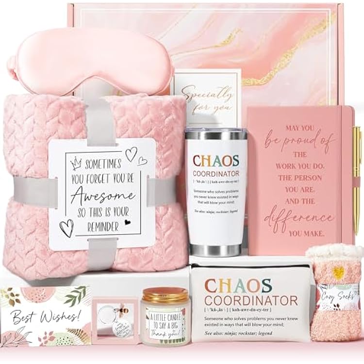 Thank You Gifts for Women, Administrative Professional Day Gifts, Chaos Coordinator Gifts for Coworker Teacher Employee Appreciation Gifts for Nurse Manager Boss Lady, Office Birthday Gifts w Blanket