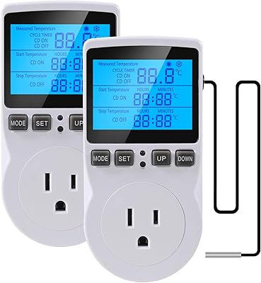 UMLIFE 2Pack Digital Thermostat Temperature Controller Electric Digital Thermostat Heating Cooling Control Mode Timer 1800W 120V 15A Greenhouse Heater with Thermostat Backlit Display