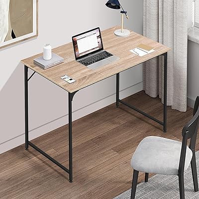BLKMTY 32 Computer Desk. Home Office Writing Desk Wood PC Study Table Work Desks Modern Simple Style Laptop Table with Metal Frame and Smooth Tabletop for Workstation Bedroom, Nature